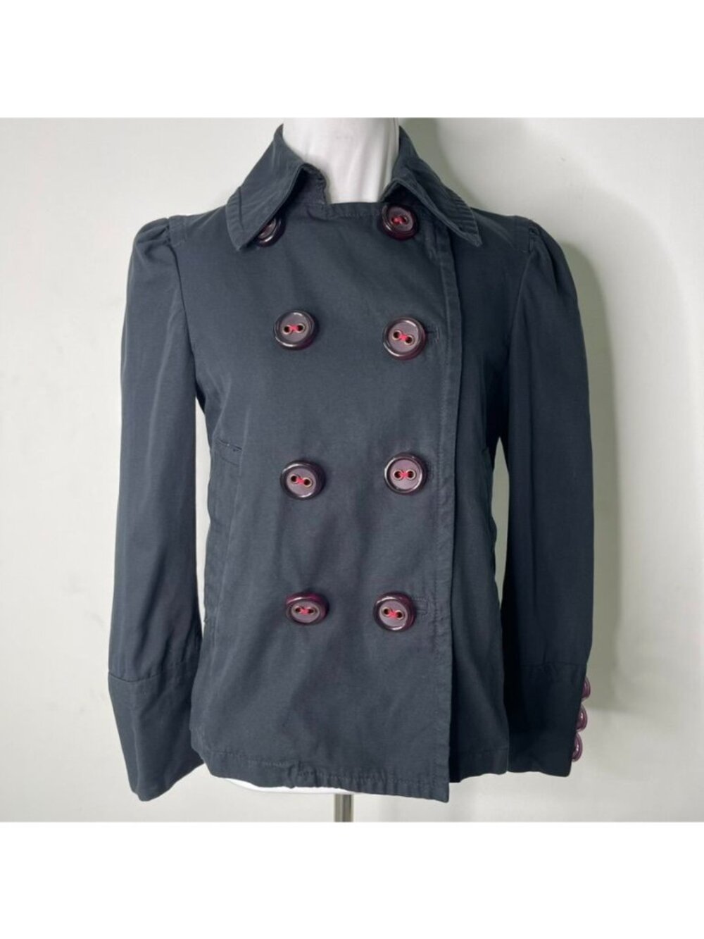 Marc Jacobs Jacket Womens XS Black Crop Double Breasted Peacoat Short Trench Y2K